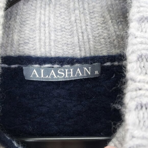 Alashan Sweater Womens XL Merino Wool Pullover Crochet Knit Blue White Mock Neck - Picture 6 of 14